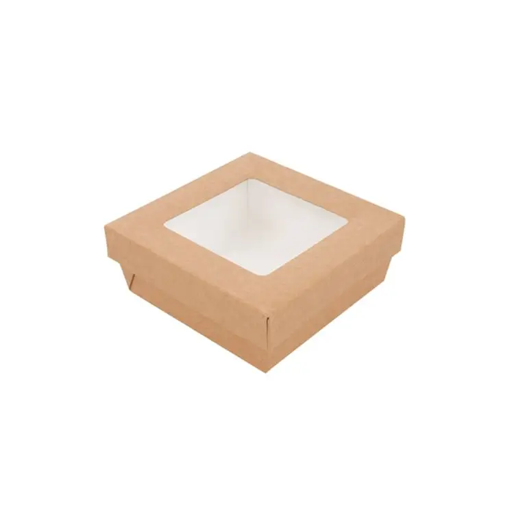 Boîtes carrées kraft brun Snack à fenêtre/250  12 x 12 x 5 cm THEPACKCarton