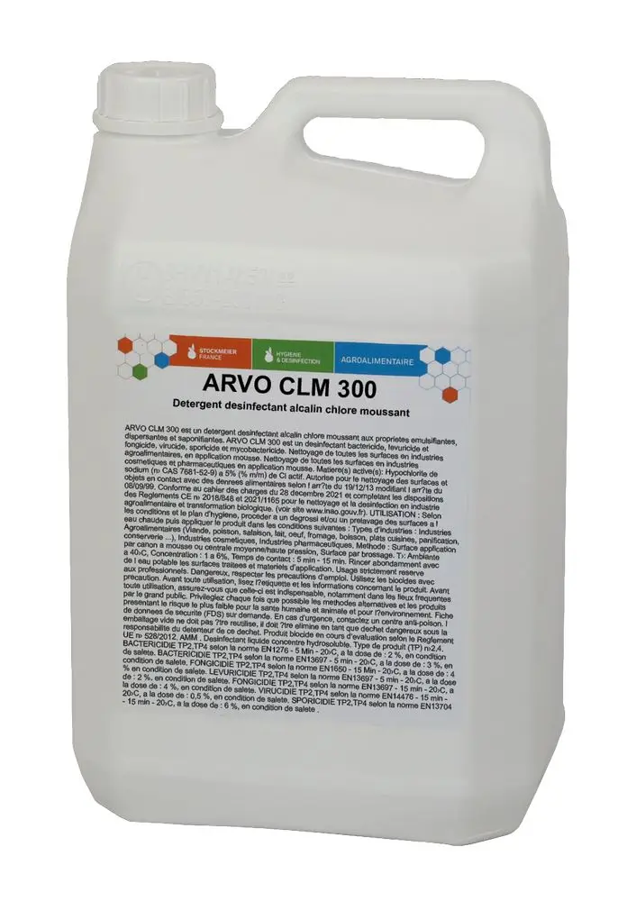 Détergent Désinfectant Alcalin Chloré ARVO CLM 300 /5L