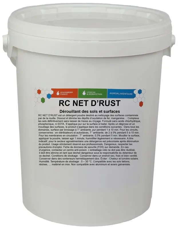 Détergent Alcalin Ultra Puissant Dérouillant Sols et Surfaces RC NET D'RUST/ 10kg